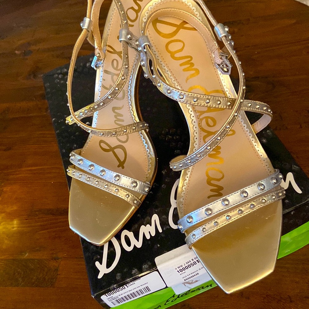Sam Edelman gold striped sandal heels. Only worn ones. With box. Size 8.5 M
